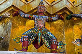 Bangkok Grand Palace, Wat Phra Kaew, a statue of a monkey-warrior from the Ramakien, embedded with pieces of glass, an art form known in Thai as waen fah. 